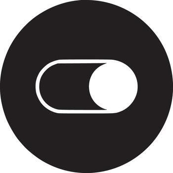 A black circle containing a white toggle switch indicating an on or off setting in a minimalist style vector