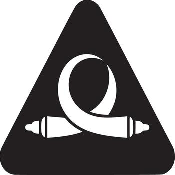 Black triangle with a white looped object and two white cylinders inside on a white background vector