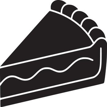 A black silhouette of a slice of pie with a crust and filling on a plain white background design vector