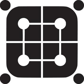 Black and white geometric design featuring a square grid with rounded corners and connecting circles vector