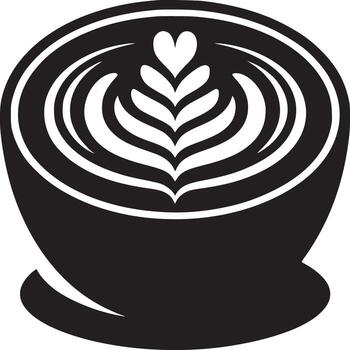 A black and white graphic of a latte with a heart shaped design in the foam on a white background vector