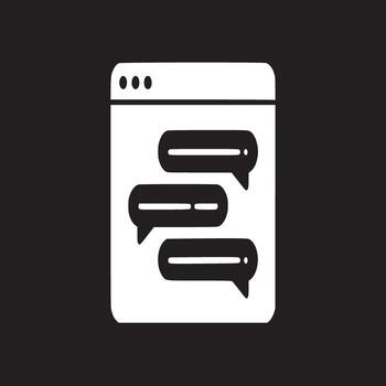 Illustration of a browser window with three speech bubbles inside on a black background vector