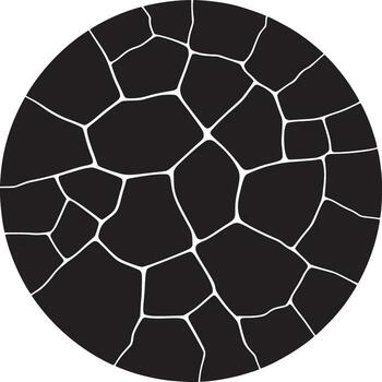 A black circle filled with irregular shapes separated by white lines on a white background simple design vector