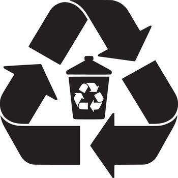 negro reciclar símbolo con Tres flechas y un basura lata en el centrar en un blanco antecedentes diseño vector