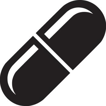 A simple black and white illustration of a capsule pill on a plain white background design element vector