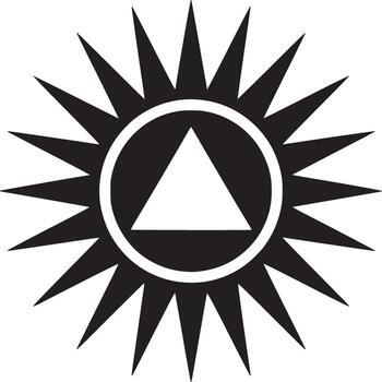 negro y blanco gráfico diseño presentando un triángulo dentro un circulo con Dom me gusta rayos alrededor eso vector