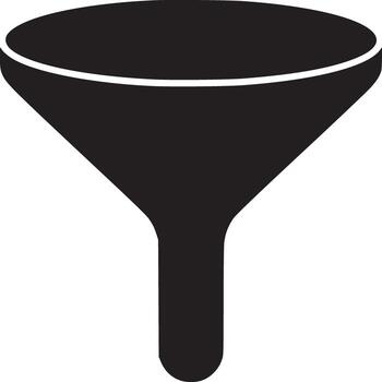 A simple black funnel on a white background with a wide opening and a narrow spout design element vector