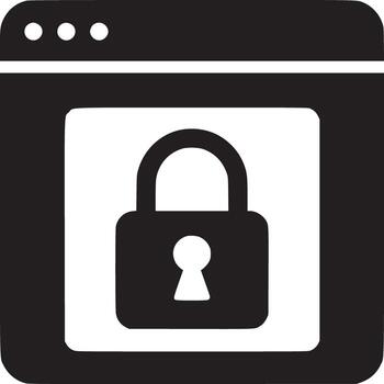 un negro y blanco gráfico de un navegador ventana con un candado icono dentro de el ventana marco vector