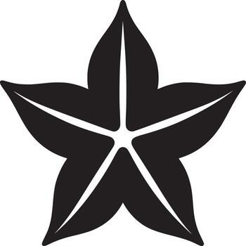 Isolated black and white graphic depiction of a five pointed leaf with visible veins on a white background vector