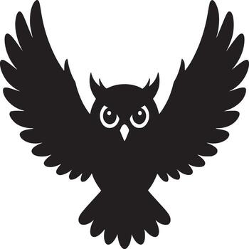 silueta de un búho con alas untado amplio abierto en contra un llanura blanco antecedentes en un plano estilo vector