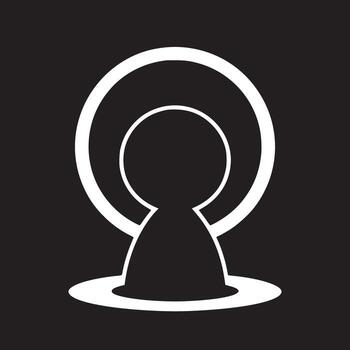 White abstract figure with two concentric circles on a black background in a minimalist style vector