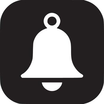 A black rounded square containing a white bell shape centered on a white background plain design vector