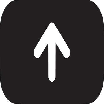 A simple black rectangle with rounded corners and a white arrow pointing upwards in the center vector
