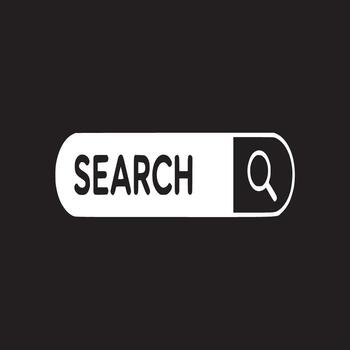 A white search bar with the word search and a magnifying glass on a black background design element vector