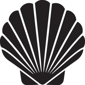 A minimalist black and white image of a seashell with distinct radiating lines on a white background vector