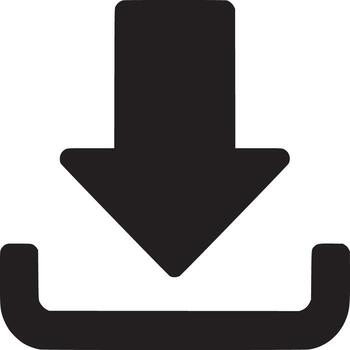 A simple black download icon with an arrow pointing down into a container on a white background vector