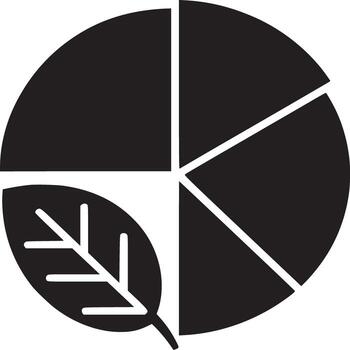 negro y blanco gráfico de un tarta gráfico dividido dentro segmentos con un hoja en el inferior izquierda lado vector