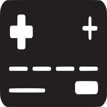 A black and white graphic of a medical card with plus signs and lines on a white background image vector