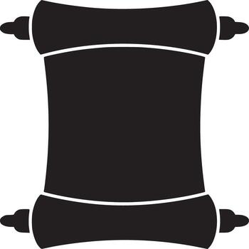 A simple black and white graphic illustration of an old scroll with decorative handles on the side vector