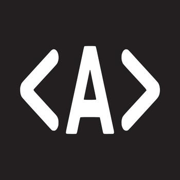 un blanco letra un Entre angular soportes en un negro antecedentes en un sencillo gráfico diseño estilo vector