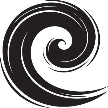 A black and white illustration of a swirling vortex pattern with curved lines on a white background vector