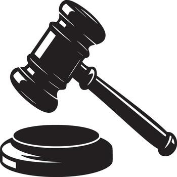 A black and white illustration of a gavel and sound block on a plain white background art vector