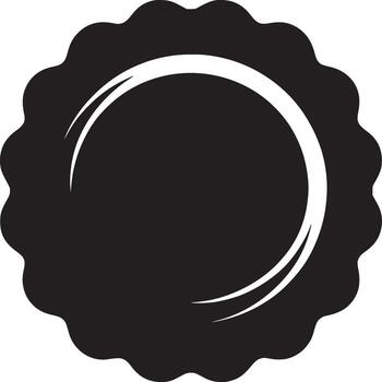A black scalloped circle with a white crescent shape inside on a plain white background space for text vector