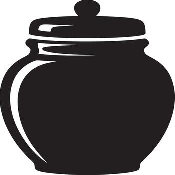 A silhouette of a black jar with a lid and a knob on top isolated on a white background design vector