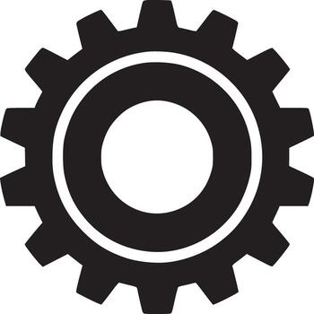 un sencillo negro engranaje icono con un blanco antecedentes exhibiendo mecánico y Ingenieria conceptos vector