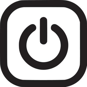 un negro y blanco poder botón icono dentro un redondeado cuadrado en un blanco antecedentes en sencillo diseño vector