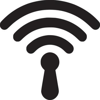 A graphic representation of a wifi signal in black and white with a keyhole shape at the bottom end vector