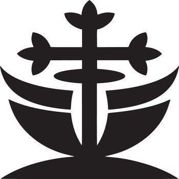 un estilizado negro y blanco imagen de un cruzar con floral elementos en un blanco antecedentes centrado ver vector