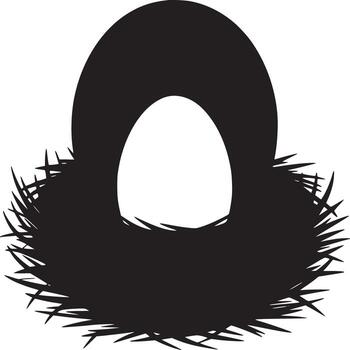 A black silhouette of a bird's nest with a single white egg inside on a white background image vector