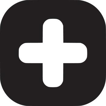 A black square with rounded corners containing a white plus sign in the center on white background vector