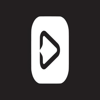 A white rounded square with a black play button symbol in the center on a dark background vector