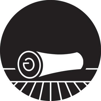 A black and white graphic depiction of a rolled object with lines inside of a circle shape design vector