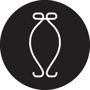 White outline of a stylized vase shape with a looped top on a black circle background design element vector
