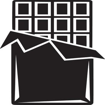 A black and white graphic of a chocolate bar with the wrapper partially open on a white background vector