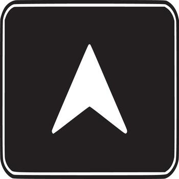 A black rectangle with rounded corners containing a white arrow pointing upwards on a white background vector