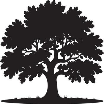 silueta de un grande árbol con denso follaje en contra un llanura blanco antecedentes en un sencillo gráfico estilo vector