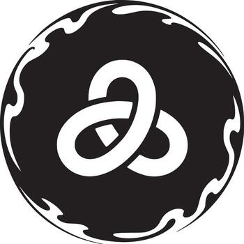 A simple black and white design featuring a knot symbol inside a decorative circle border element vector