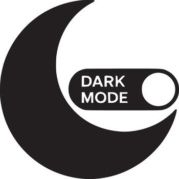 A graphic depicting a dark mode toggle switch with a crescent moon shape in black and white colors vector