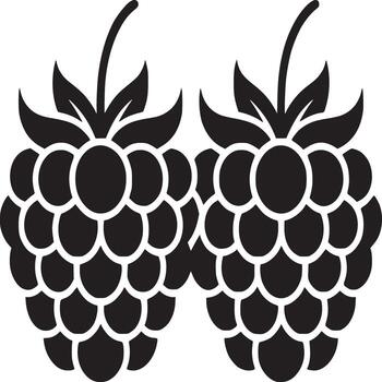 Two black raspberry silhouettes with leaves on a white background in a simple graphic style vector