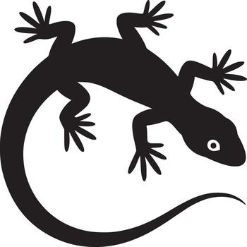 A silhouette of a lizard with a curled tail and splayed feet on a white background surface view vector