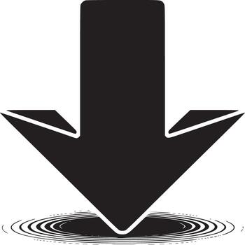 A bold black arrow pointing downwards towards a swirling vortex on a white background surface vector