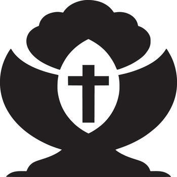 A graphic of a black cross inside of an oval shape with a cloud shape on top on a white background vector