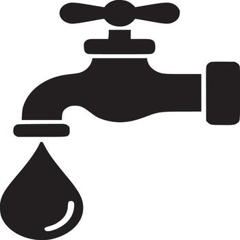 Illustration of a black faucet with a green water drop on a white background in format vector