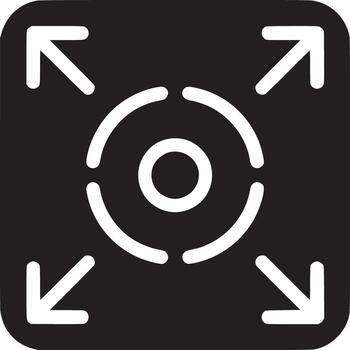 Black square icon with white arrows pointing outward and a white circle with a dot inside it vector