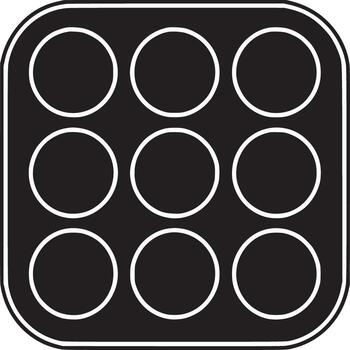 A black square with rounded corners containing nine white circles arranged in a grid pattern on white vector