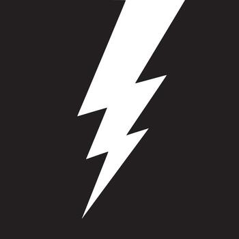 A stark image showcasing a bold white lightning bolt against a solid black background with sharp angles vector
